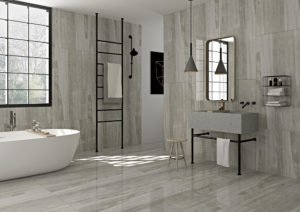 big tile on bathroom wall