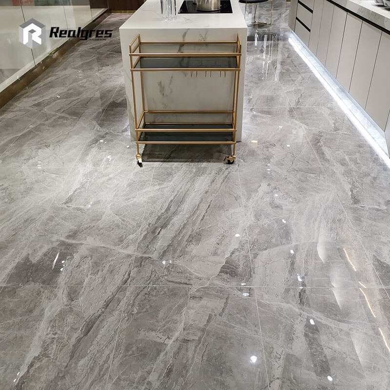 Glossy Grey Ceramic Tile Flooring