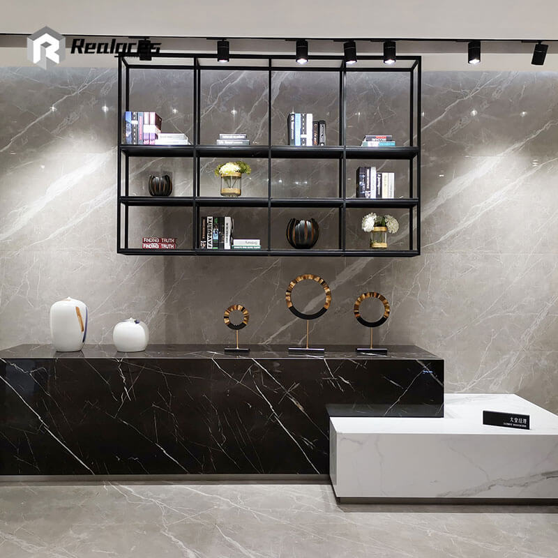 Grey Polished Porcelain Tile That Look Stone for Living room