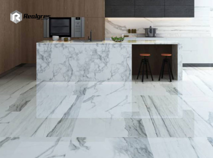 White Large White Porcelain Tile Is A Classic Element To Create A