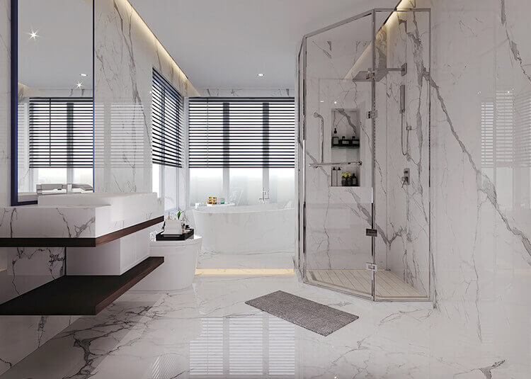 Bathroom Tile Ideas Use Large Tiles, White Marble Tile Bathroom Ideas